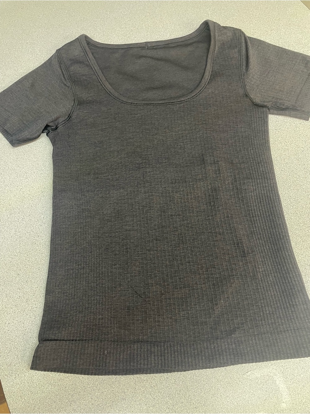 lululemon athletica Black Ribbed Scoop Neck Short Sleeve Top